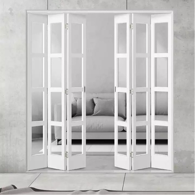 درب پلاستیکی تاشو سفارشی خارجی قاب UPVC شیشه ای طرح آکاردئونی دوقلو
