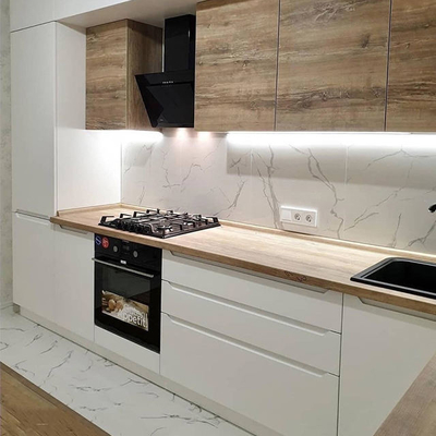 ست کابینت براق لاک سفید آشپزخانه سازگار با محیط زیست درجه E0 / E1