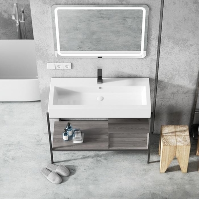 کابینت حمام هتلی روی زمین یونیت روشویی سینک سرامیکی اروپایی با آینه