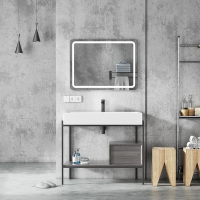 کابینت حمام هتلی روی زمین یونیت روشویی سینک سرامیکی اروپایی با آینه