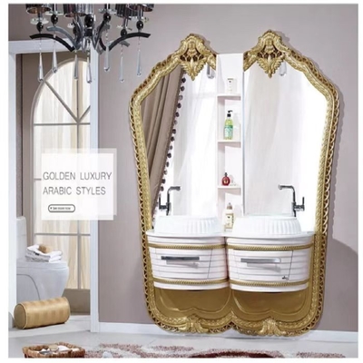 کابینت حمام سفارشی طلایی SS فلزی 35 اینچی روشویی سینک رومیزی مرمری