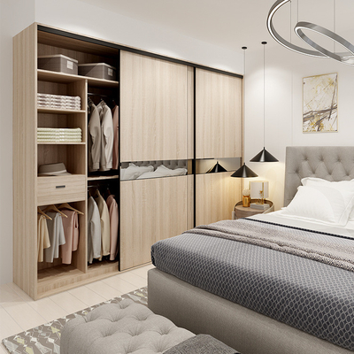مرسوم، مد روز، چوب جامد Walk In Closet Organizer آینه درهای کشویی کمد لباس برای لباس