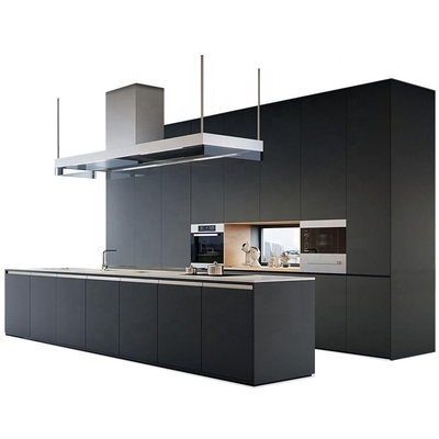 کابینت آشپزخانه 18 میلی متری E1 MDF بزرگ جزیره ای مات مشکی با جلوی بدون دسته