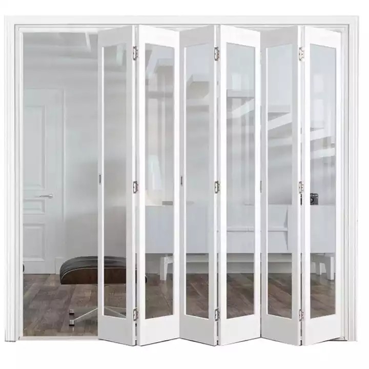 درب پلاستیکی تاشو سفارشی خارجی قاب UPVC شیشه ای طرح آکاردئونی دوقلو