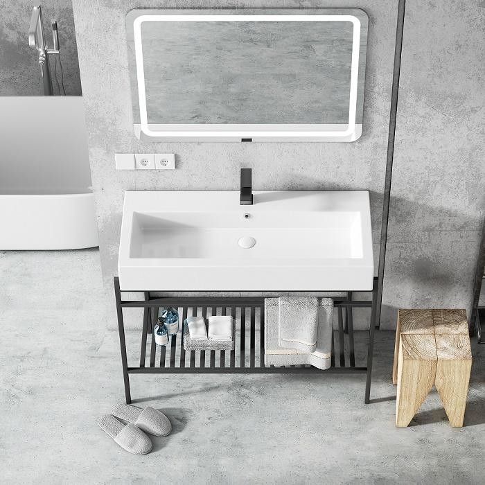 کابینت حمام هتلی روی زمین یونیت روشویی سینک سرامیکی اروپایی با آینه